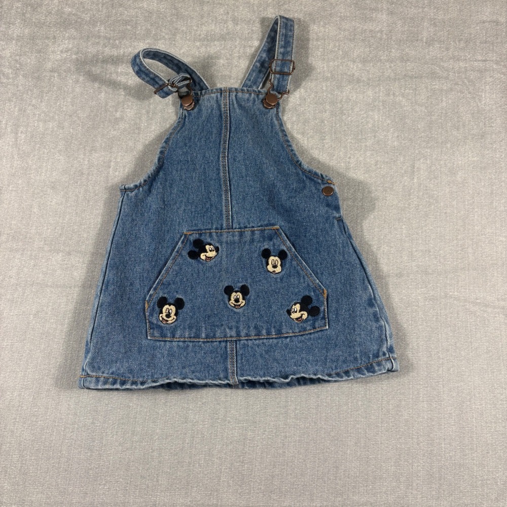 Zara Baby Disney Mickey Mouse Blue Denim Pinafore Dress Overalls 18-24 Months